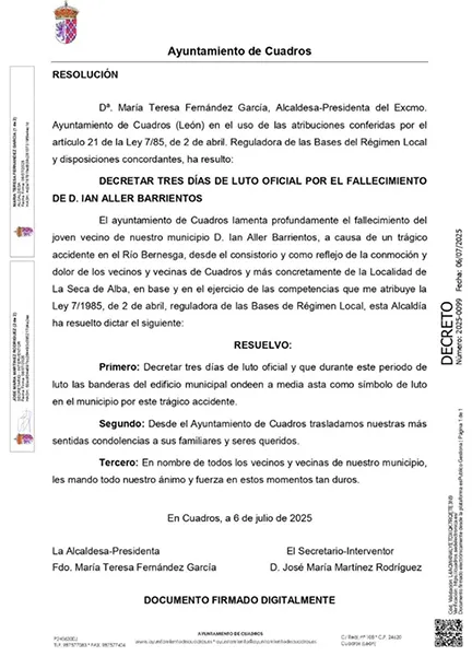 DELARACION DE LUTO OFICIAL EN CUADROS