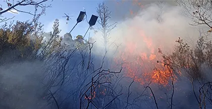 Bomberos forestales intervienen en un incendio forestal en Boisán