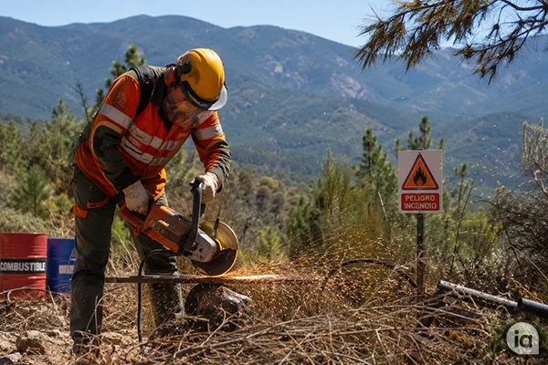 OPERARIO TRABAJANDO EN UNA ZONA DE RIESGO DE INCENDIO FORESTAL