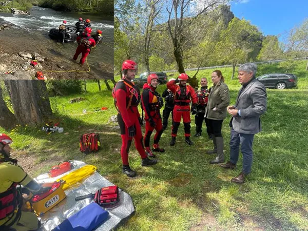 bomberos de España y Portugal realizan técnicas de rescate en rios leoneses