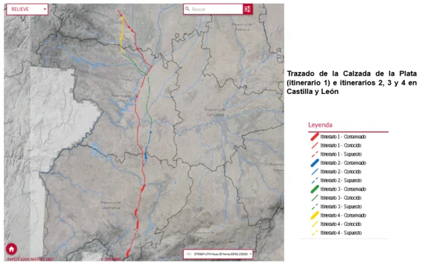 Trazado+de+Calzada+de+la+Plata+e+Itinerarios+Mérida+a+Astorga+en+C+y+L