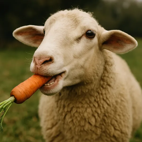 una oveja comiendo una zanahoria
