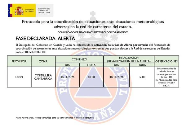 PROTECCION CIVIL - ALERTA NEVADAS