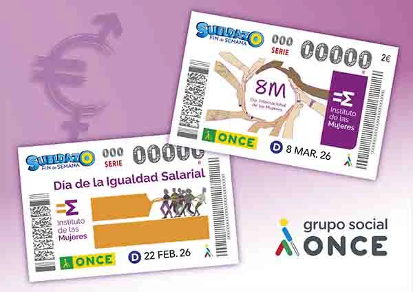 W-Cupones de la ONCE dedicados al Dia de la Igualdad Salarial y al Dia Internacional de las Mujeres 2026