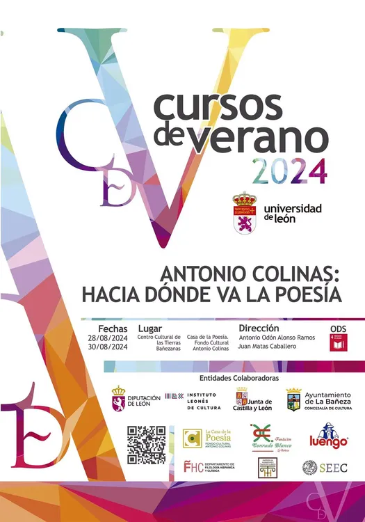 Cartel anunciador del ciclo 'Antonio Colinas. Hacia dónde va la poesía', del Curso de Verano de la Universidad de León. - AYUNTAMIENTO DE LA BAÑEZA