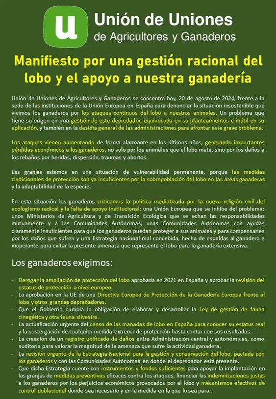 MANIFIESTO DE UNION DE UNIONES DE AGRICULTORES Y GANADEROS