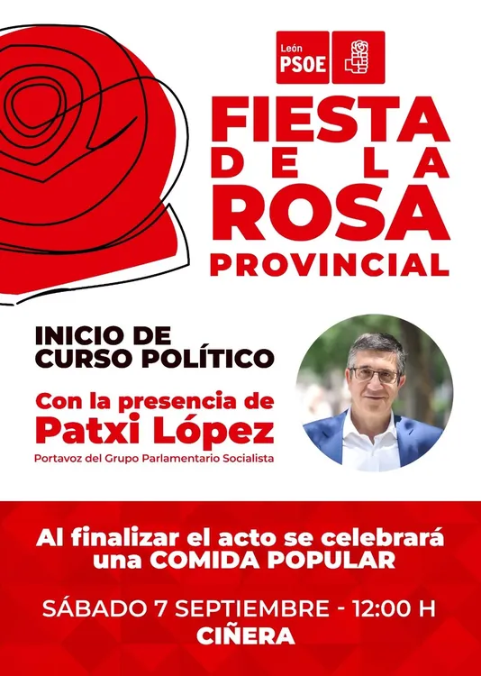 Cartel anunciador de la Fiesta de la Rosa del PSOE de León. - PSOE DE LEÓN