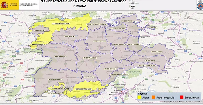 Mapa de la previsión de la Fase de Alerta en Castilla y León para este viernes, 8 de marzo