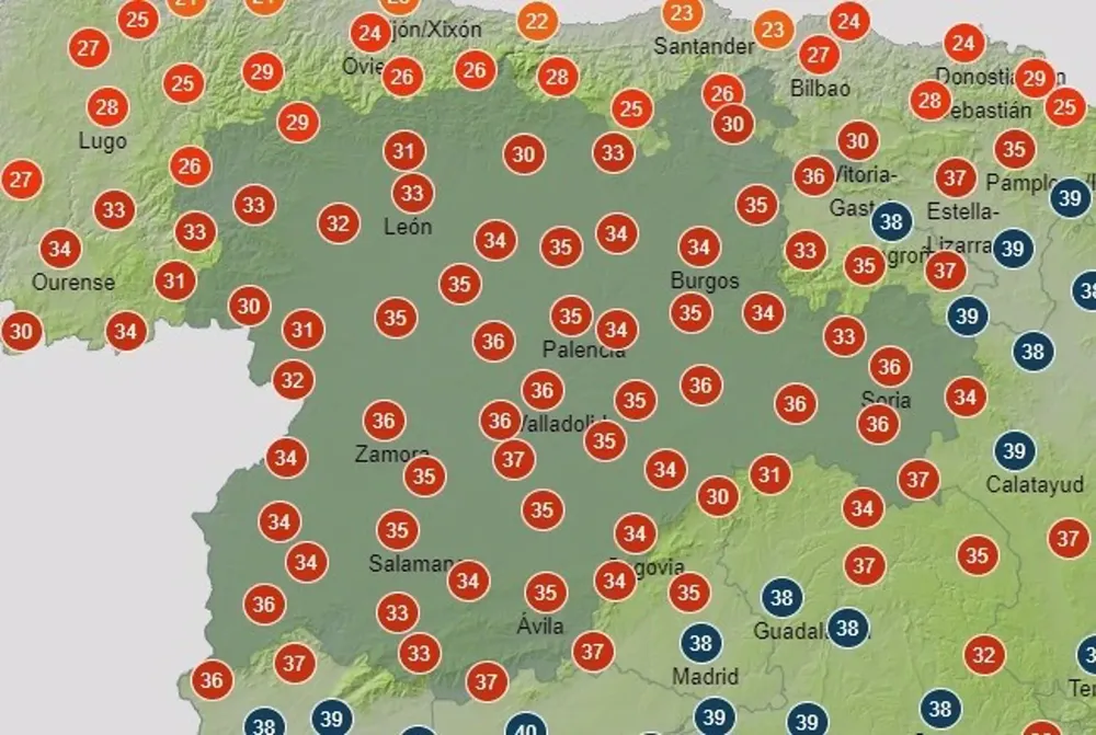 Previsión de temperaturas para este jueves de la Aemet